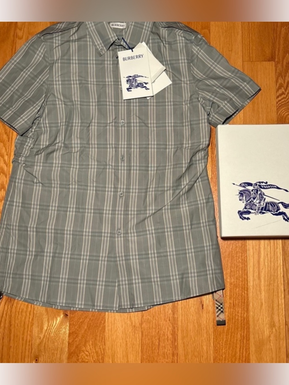 Burberry Gray Plaid Short-Sleeve Button-Down Shirt